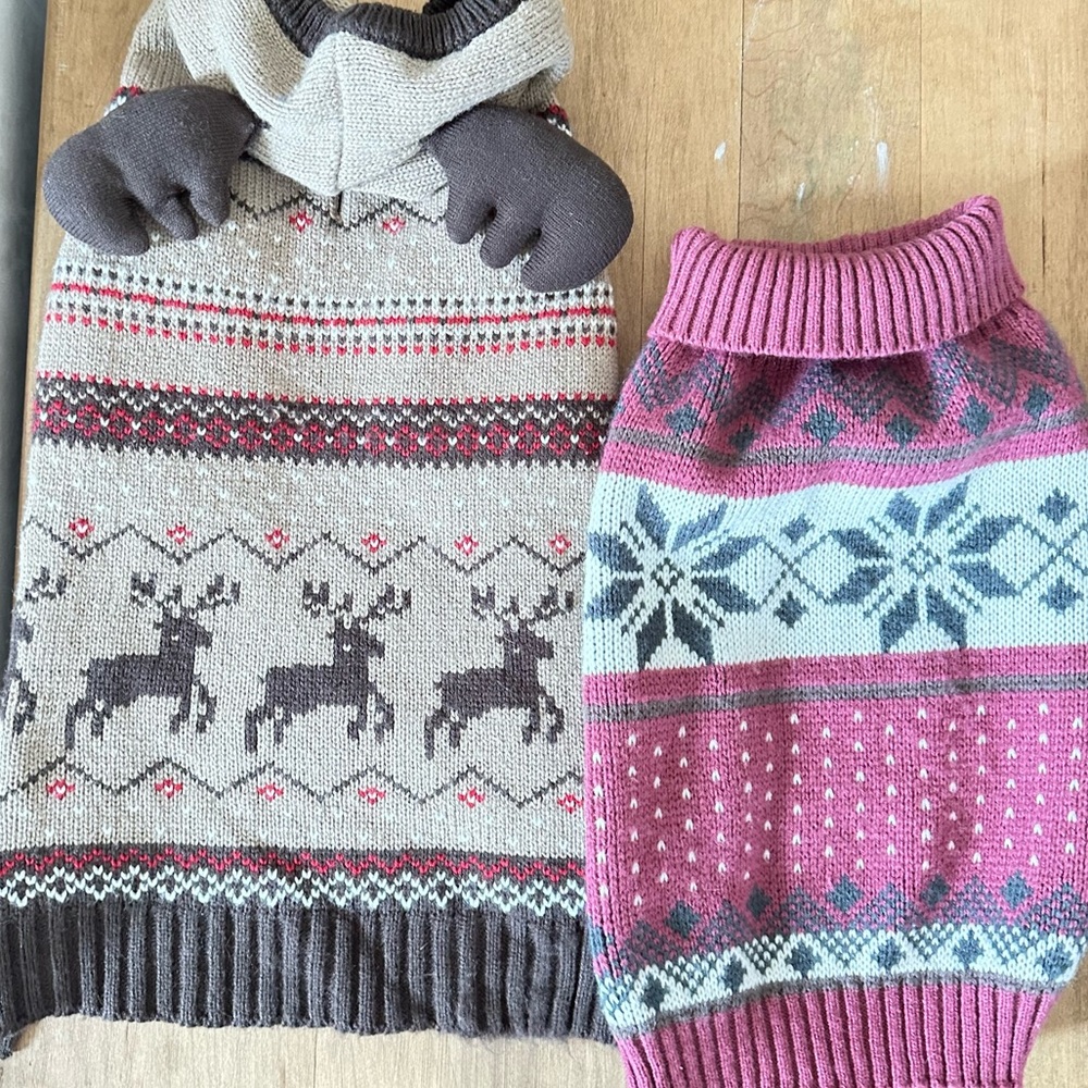 Two Cozy Nordic Pattern Pull-On Dog Sweaters – Vintage Cute! Bundle”